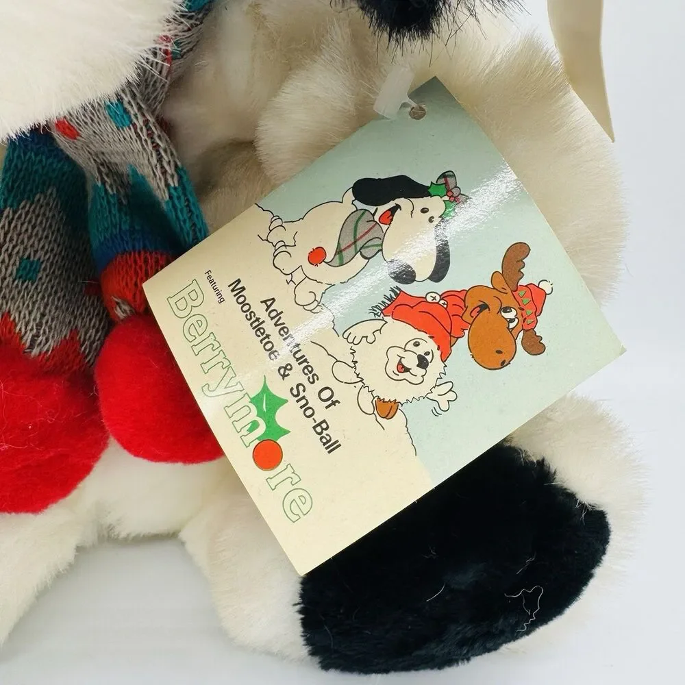 Vintage 1986 Berrymore Dog Plush Squeaks Adventures Moostletoe Christmas Snoball